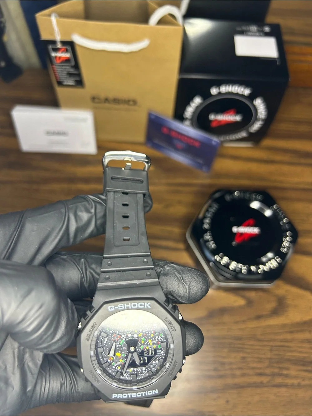Black Analog-Digital Sport Watch with Color Splash Dial – Resin Strap